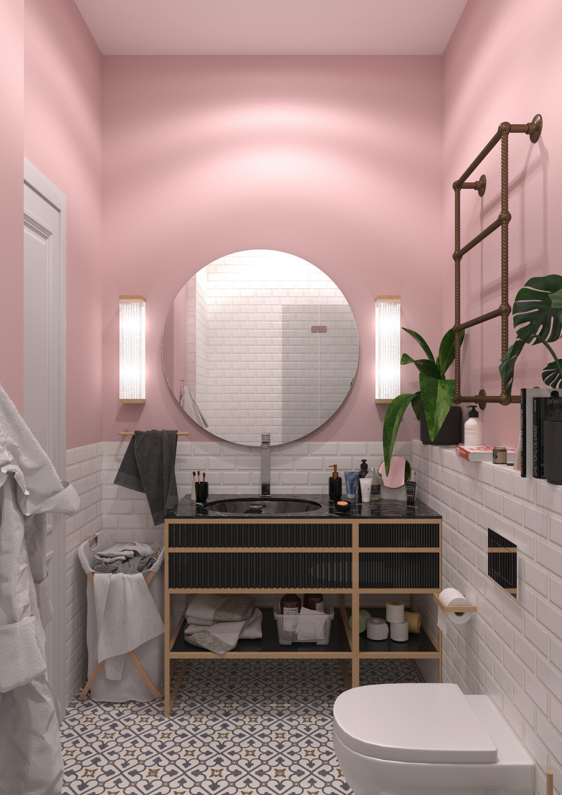 Розовая ванная комната
