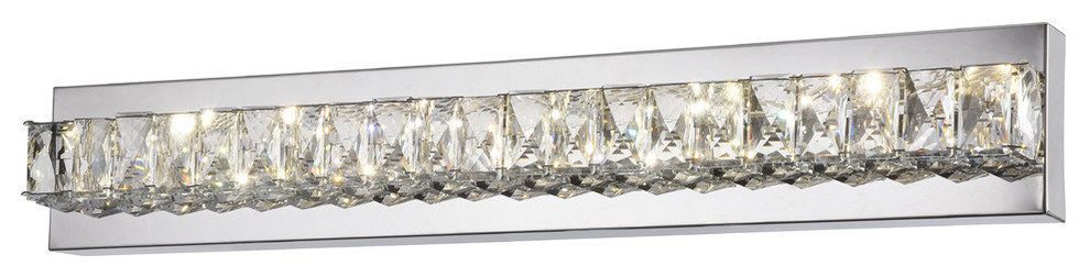 Clear Crystal Bar LED Wall Sconce, Stainless Steel Chrome Frame