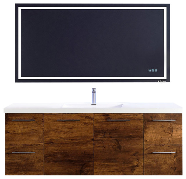 Eviva Luxurious 60" Double Vessel Sink Vanity, Rosewood Modern