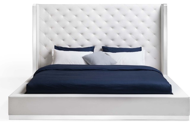 Abrazo Tufted Headboard Bed White Faux Leather King Abrazo Tufted Headboard Bed White Faux Leather King