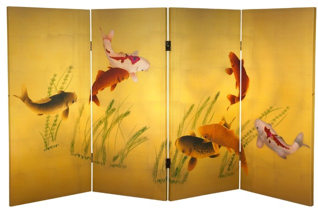 3' Tall Double Sided Seven Lucky Fish Canvas Room Divider