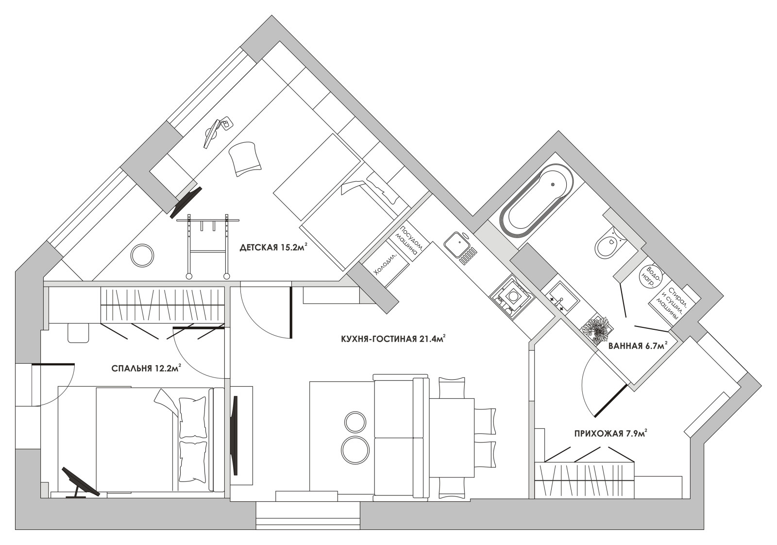 Проект квартиры 63,7кв.м. для молодой семьи