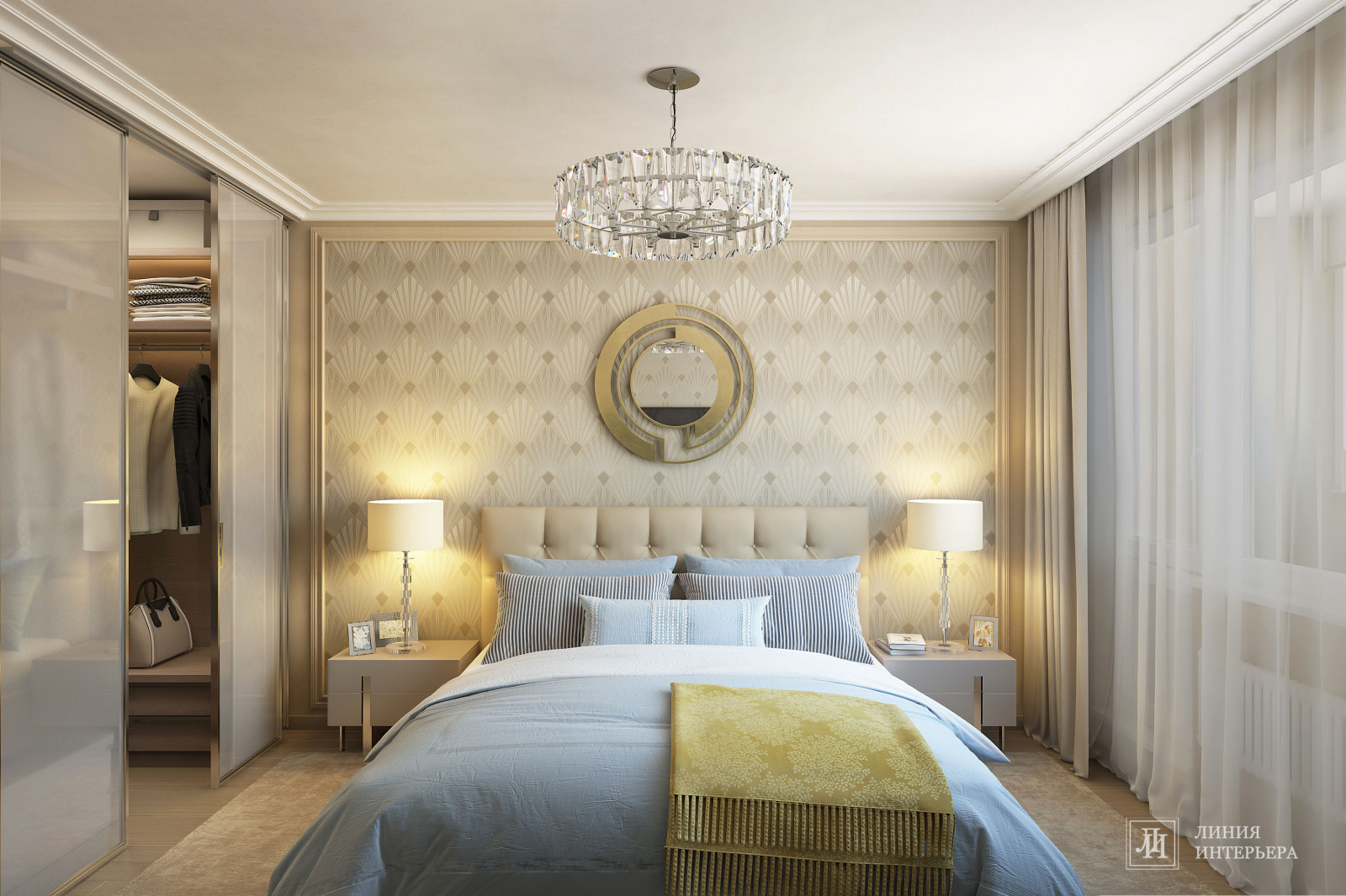 Интерьер спальни с гардеробной