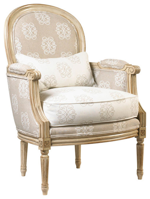 Laval French Country Medallion Back Monogram Upholstered Armchair Laval French Country Medallion Back Monogram Upholstered Armchair