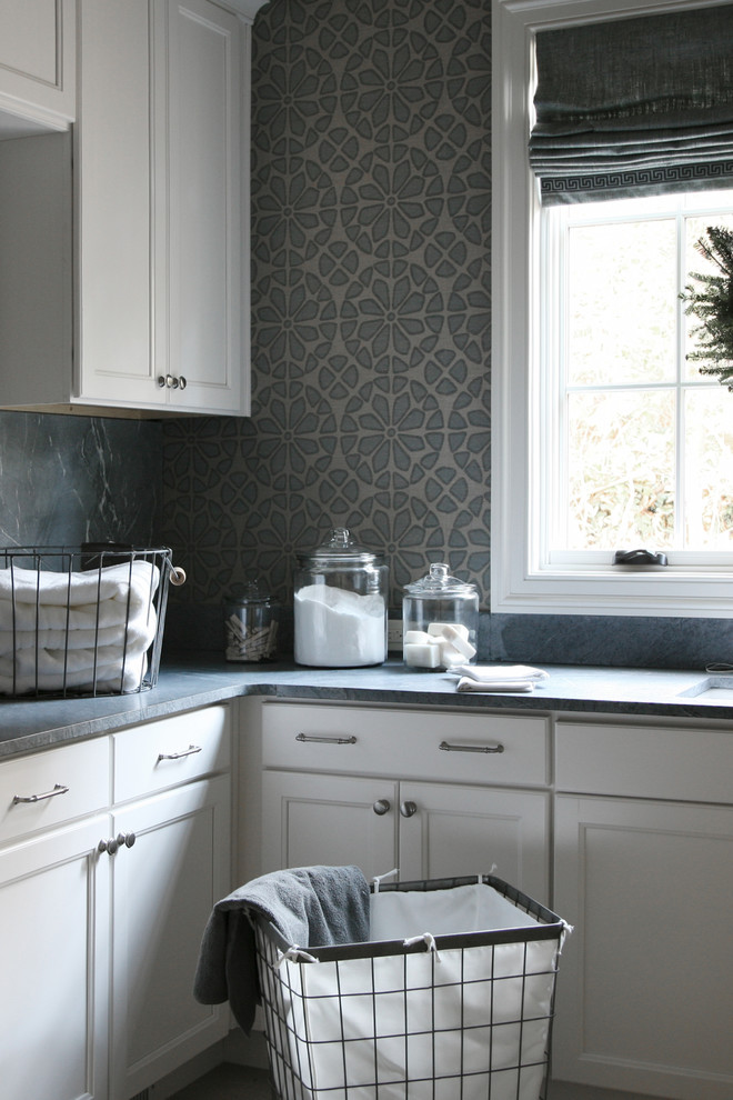 Design ideas for a traditional laundry room in Atlanta with soapstone benchtops.