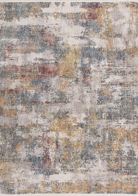 Olivia Collection Cream Yellow Red Abstract Plush Area Rug, 7'10"x10'2"