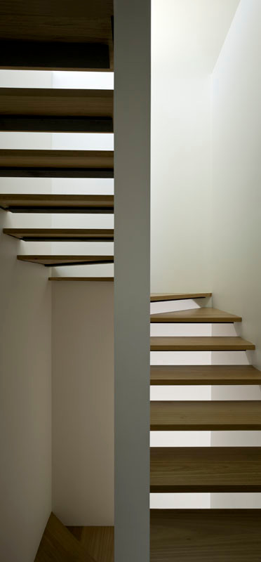 Contemporary wood u-shaped staircase in Sydney with open risers.