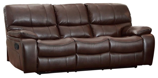 Leather Upholstered Three Seater Recliner Sofa Dark Brown