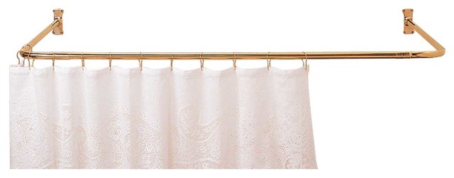 Shower Curtain Rod Bright Solid Brass 3 Sided Transitional Rods By Renovator S Supply Houzz Shower Curtain Rod Bright Solid Brass 3, Brass Shower Curtain Rings