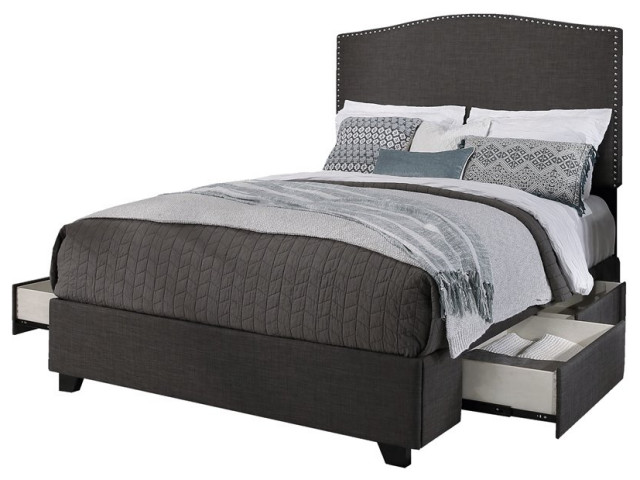 Newport Fabric Upholstered "Steel-Core" Platform King Bed/4-Drawers Gray