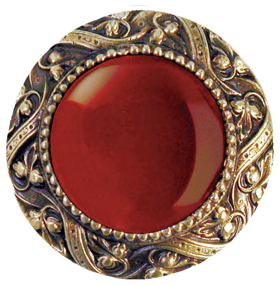 Victorian Knob, Antique-Style Brass With Red Carnelian
