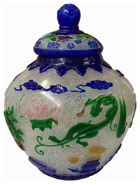 Vintage Style Chinese Icy White Peking Glass Vase Jar