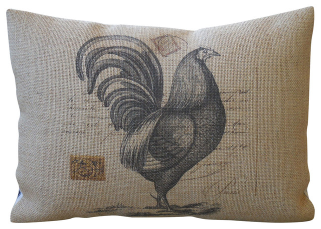 French Rooster Burlap Pillow 12 X16 Farmhouse Decorative