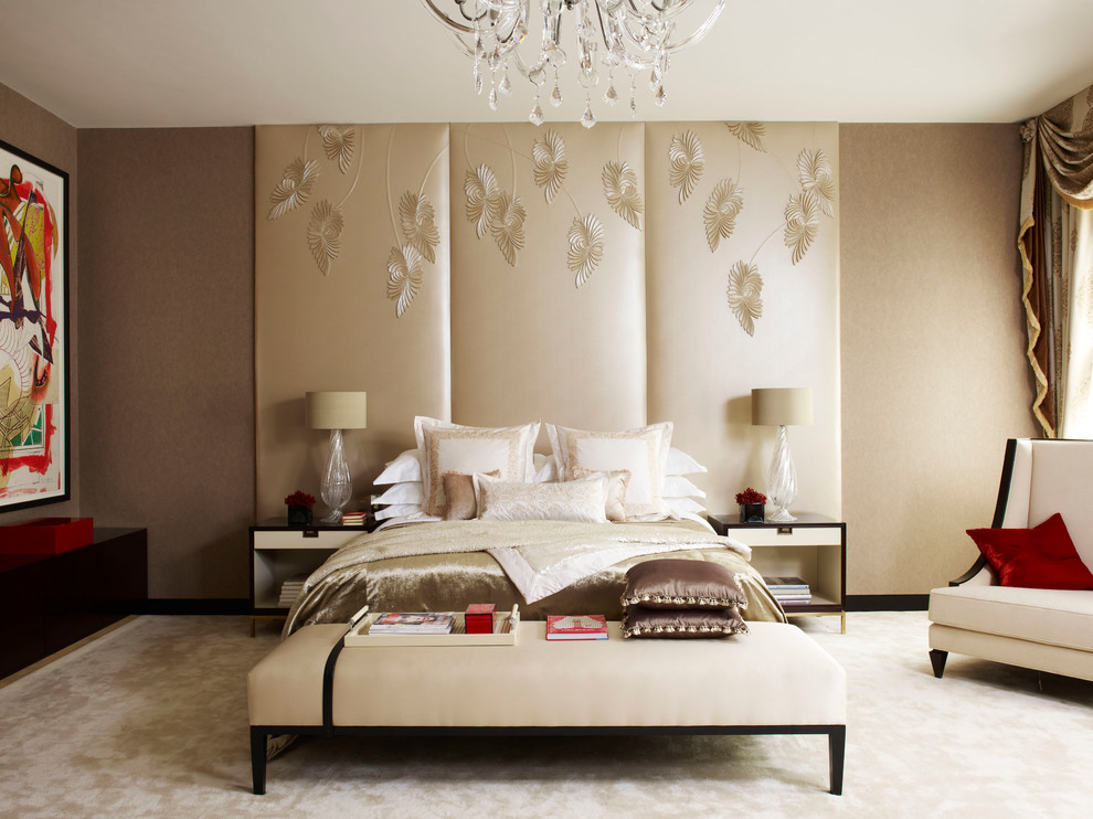 Design ideas for a transitional bedroom in London.