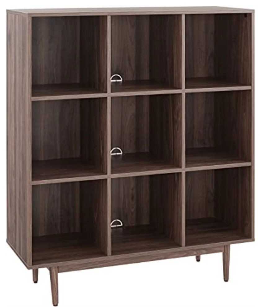 Traditional Bookcase, Tapered Legs With Open Cubbies Compartments