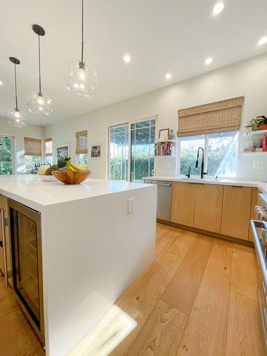 White Oak Flooring & Cabinets, Wine Refrigerator, Countertops, Lighting and Appl
