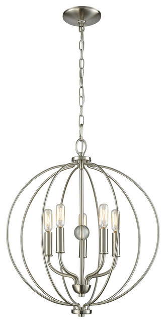 Chandeliers 5 Light With Brushed Nickel Finish Metal Glass Candelabra ...