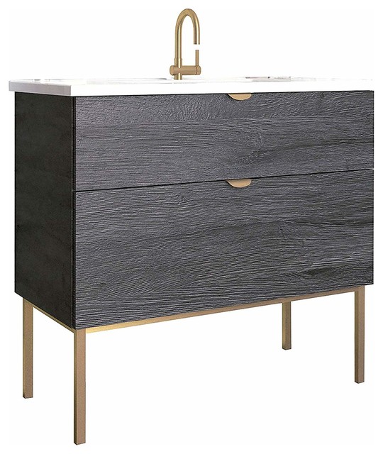 40 Modern Bathroom Vanity Set Smug Akron Oak Wood Gold Handle