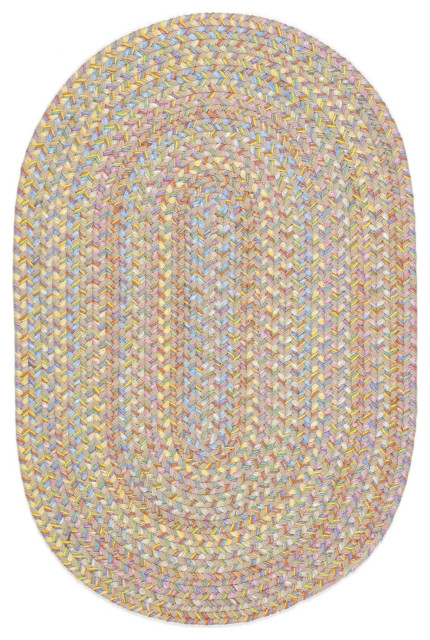 Hipster Kids and Playroom Braided Rug Sand Beige Multi 4'x6' Oval