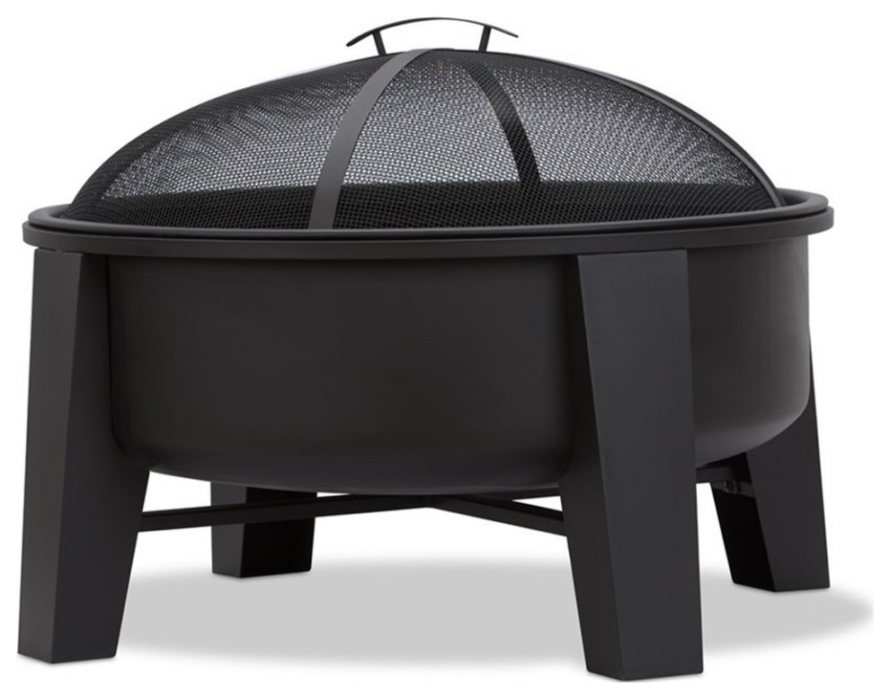 Bowery Hill Modern WoodBurning Iron Fire Pit in Black Transitional
