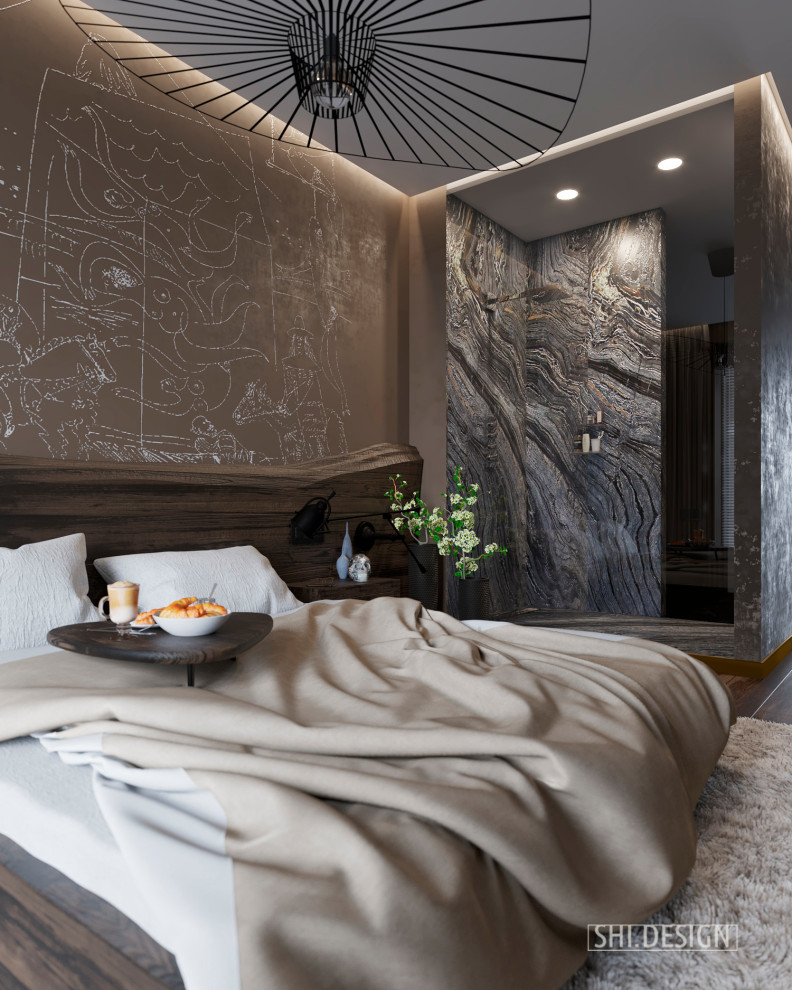 Спальня холостяка с прилегающей ванной комнатой