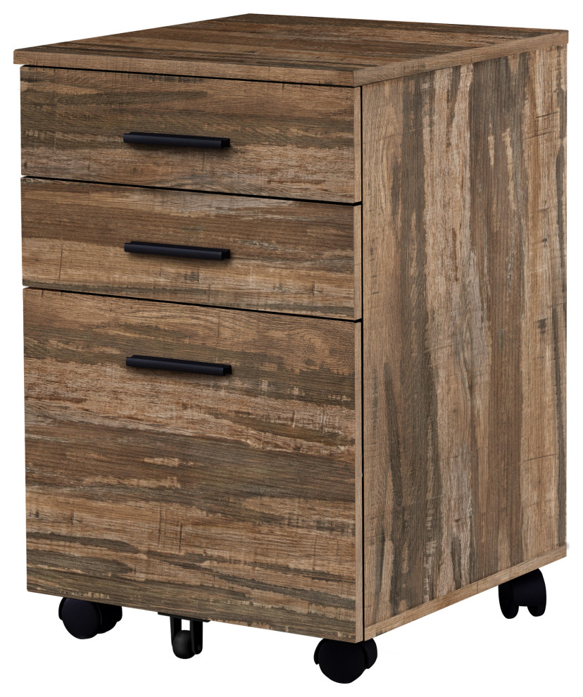 Monarch Specialties Filing Cabinet - 3 Drawer, Brown Reclaimed On Castors