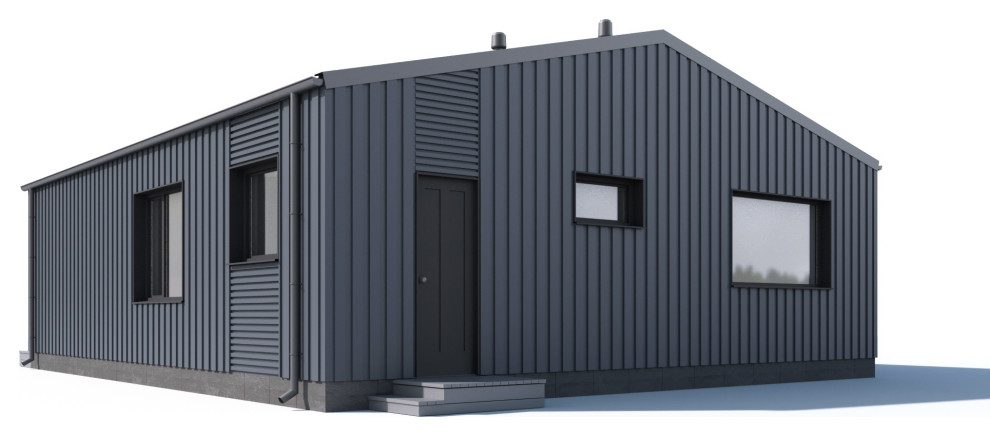 Небольшой каркасный дом с просторной гостиной, 74 м.кв.