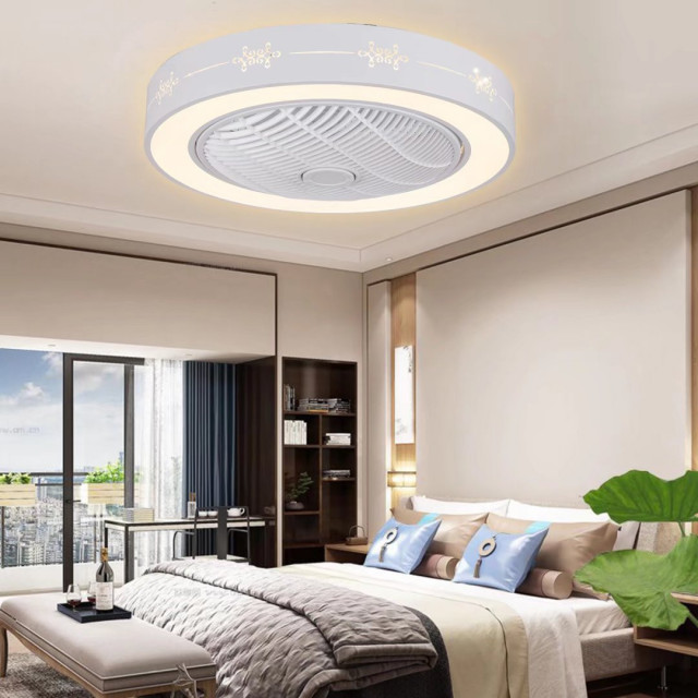 White Modern Flush Led Ceiling Fan And Light - Contemporary - Ceiling 