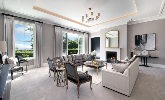Transitional Living Room nyklassisk-vardagsrum