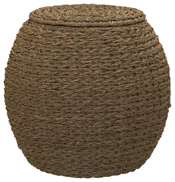 Handwoven Seagrass Barrel Wicker Storage Basket Side Table Beach