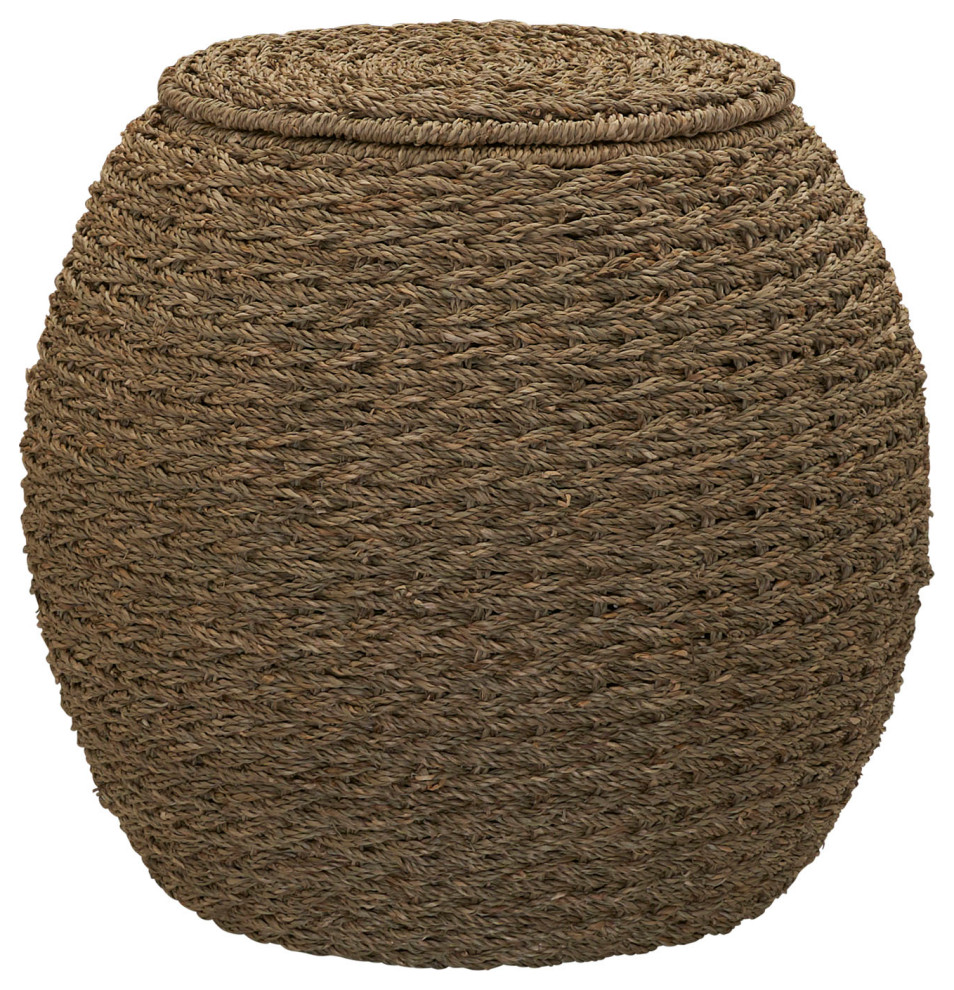 Handwoven Seagrass Barrel Wicker Storage Basket Side Table Beach