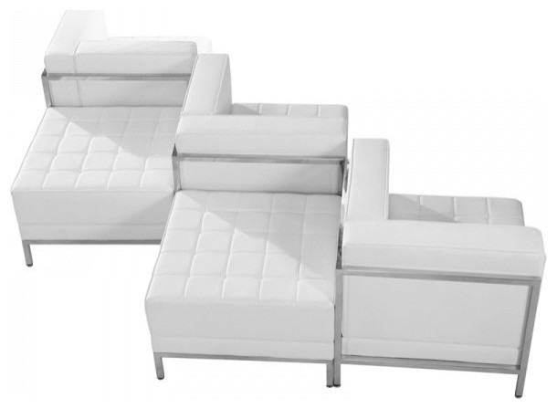 Hercules Imagination Series Leather 5-Piece Chair and Ottoman Set, White