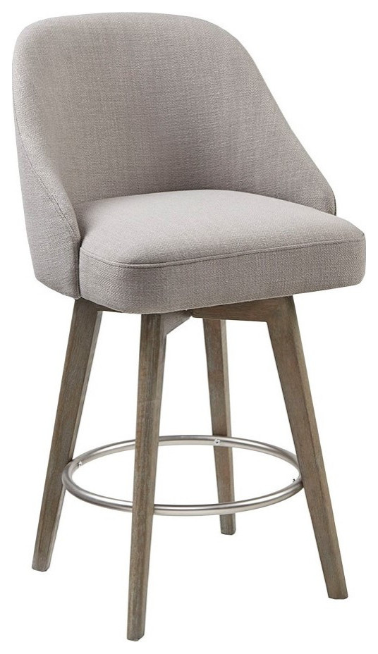 Madison Park Pearce Barrel Style Swivel Counter/Bar Stool, Cream Midcentury Bar Stools And