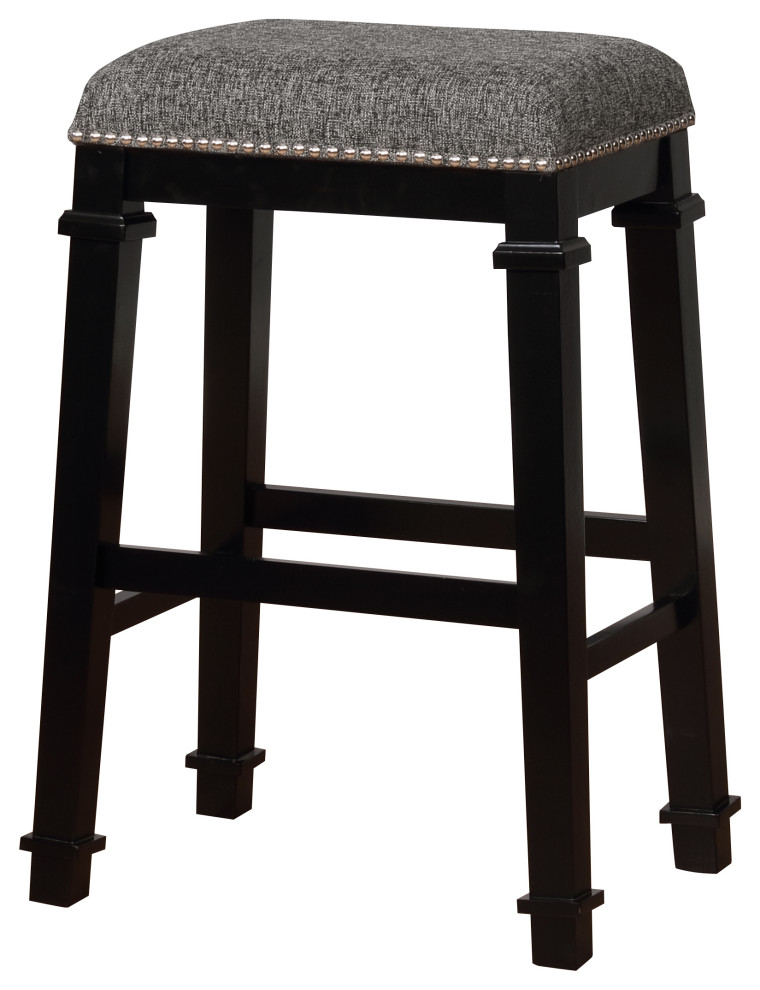Benzara Transitional Wooden Bar Stool with Nailhead Trims, Black and