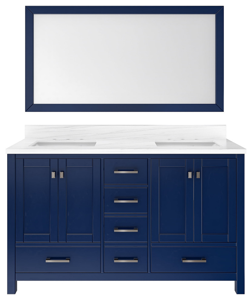 Marble Top Bathroom?Vanity, With Mirror Blue, 60in - Transitional ...
