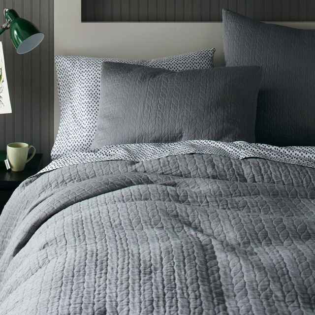 Organic Braided Matelasse Duvet Cover + Pillowcases - Feather Grey