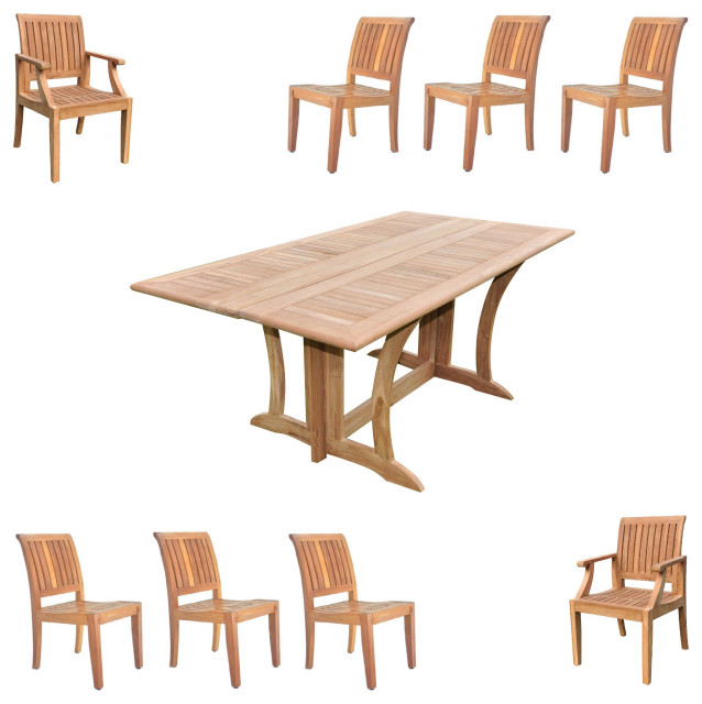 9Piece Outdoor Patio Teak Dining Patio Set 69" Folding Table, 8 Lagos