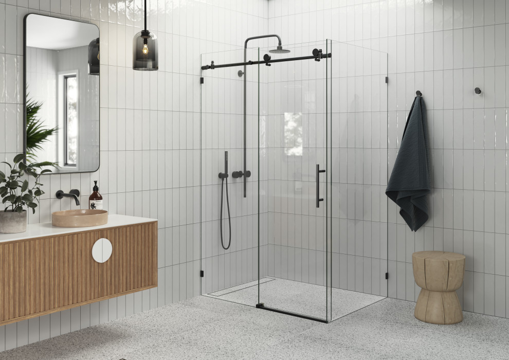 44"-48"x36"x78" Frameless Sliding Shower Door With Return Panel, Matte Black