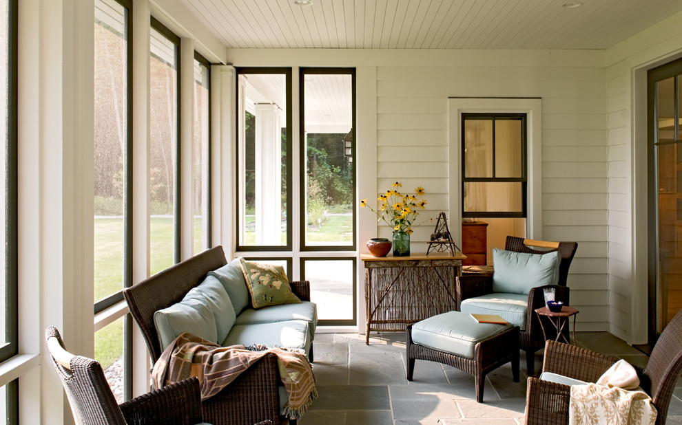 This is an example of a country screened-in verandah in Portland Maine.