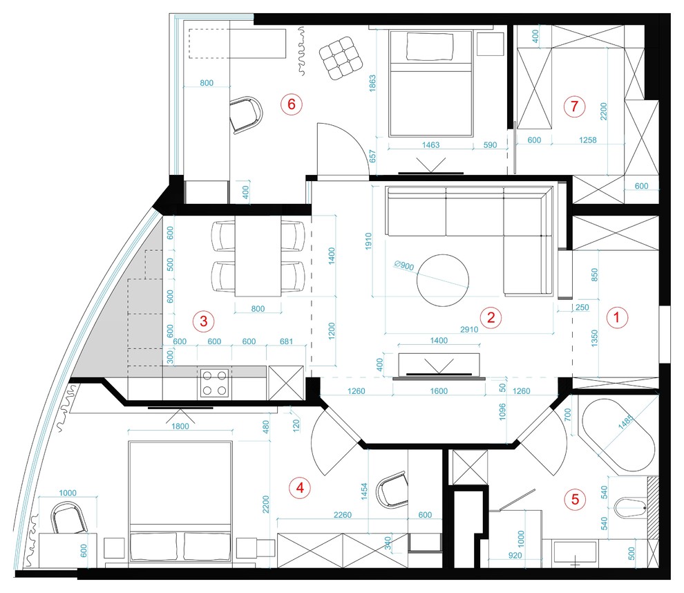Дизайн-проект перепланировка из 2-х ком. в 3-х ком. в г. Москве