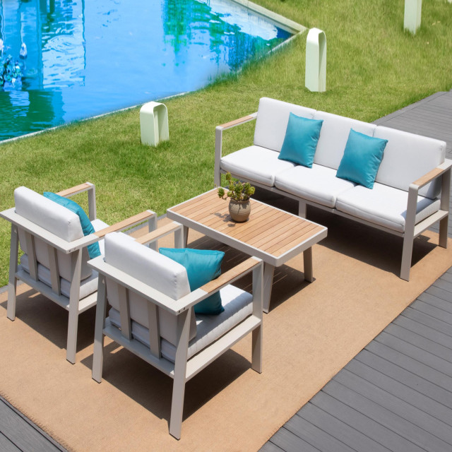 HIGOLD 6801 Nofi 4 Pieces Teak Outdoor Conversation Set with Blue