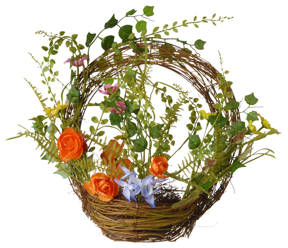 16" Spring Wreath With Basket