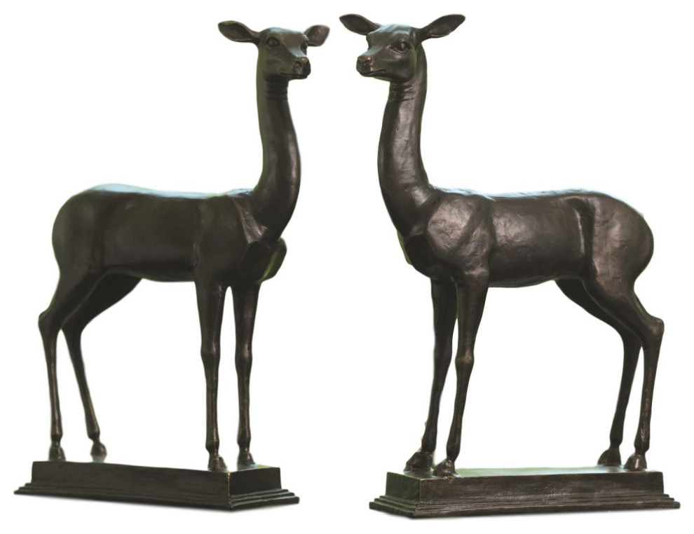 2-Piece Graceful Cast Iron Fawn Deer Sculpture Set, Woodland 11
