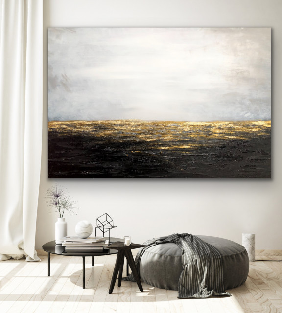 60x48" black white gold huge minimal abstract Contemporary artwork MADE TO ORDER