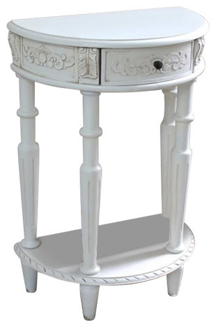 Pemberly Row Half Moon Console Table in Antique White - Traditional ...