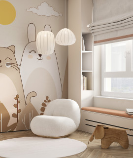 Foto e Idee per Camerette per Bambini - cameretta per bambini con pareti beige  e pavimento in laminato - Febbraio 2024