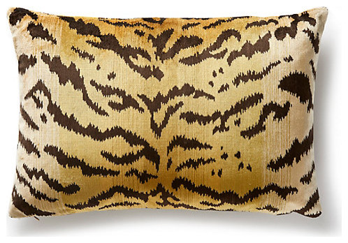 Tigre Silk Lumbar Pillow, Ivory, Gold & Black, 22" X 14"