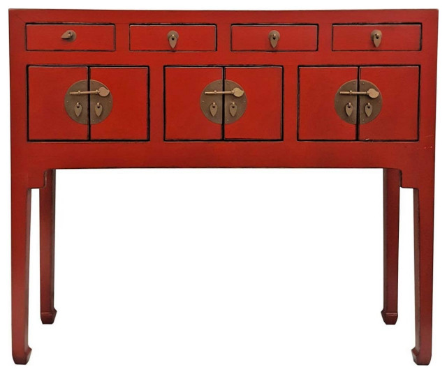 Chinese Console Lacquer Lady Chest, Red Asian Lacquer Dresser