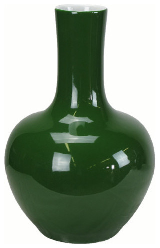 Dark Green Long Neck Porcelain Vase Contemporary Vases By