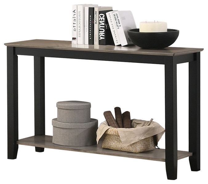 Console Table With Open Shelf, Dark Brown And Gray Transitional